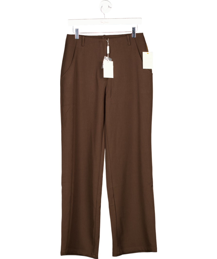 PRETTY LAVISH Brown Colson Tailored Wide Leg Trousers UK 8