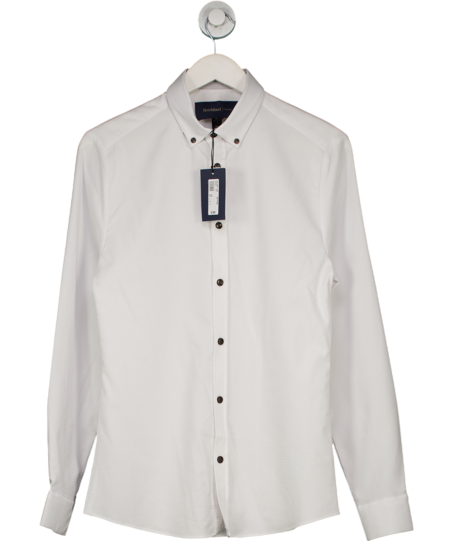 River Island White Long Sleeve Textured Muscle Fit Shirt UK S