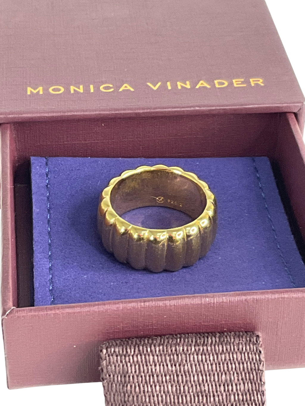 Monica Vinader Yellow Gold Ribbed Chunky Ring UK M
