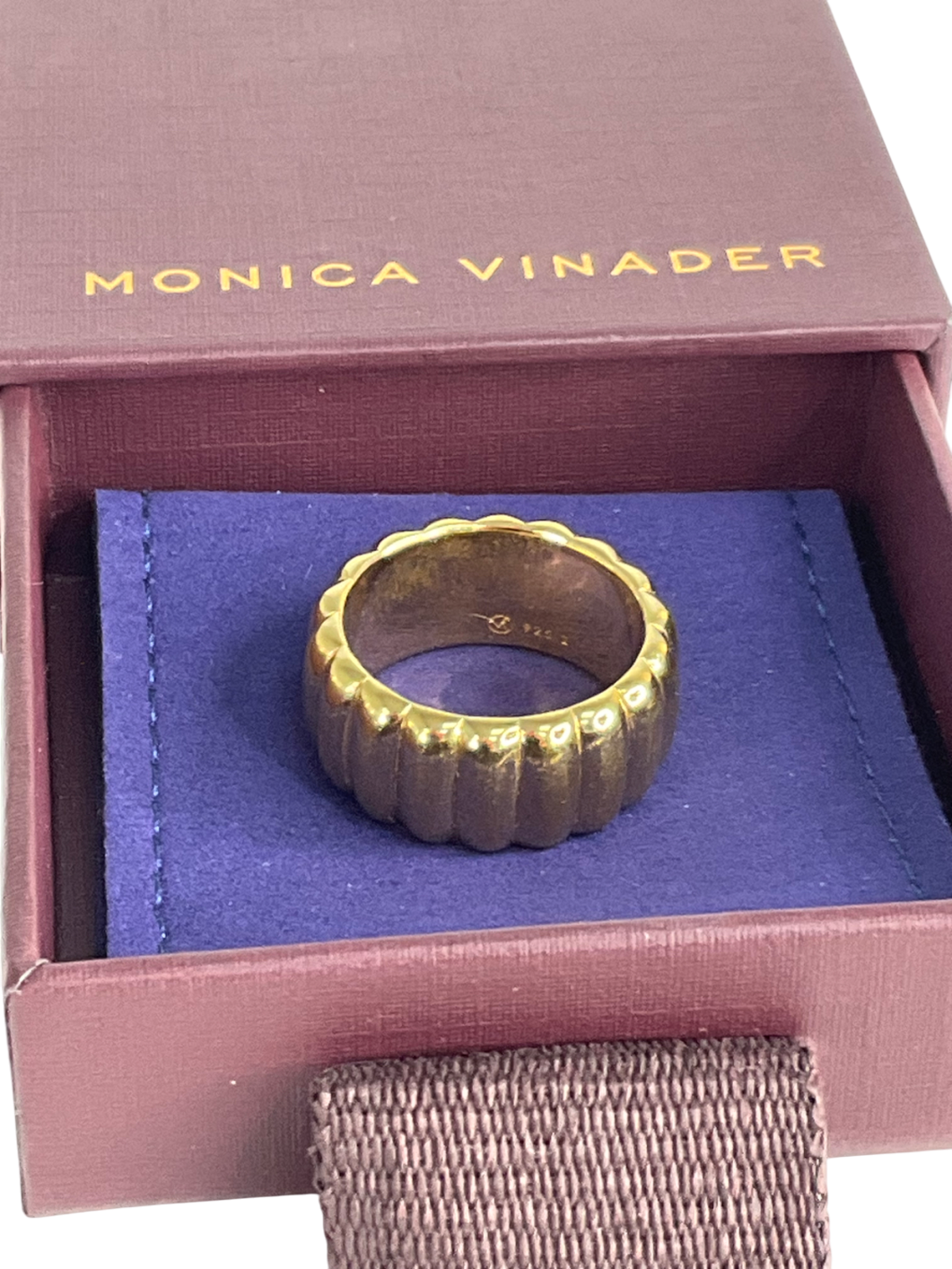 Monica Vinader Yellow Gold Ribbed Chunky Ring UK M