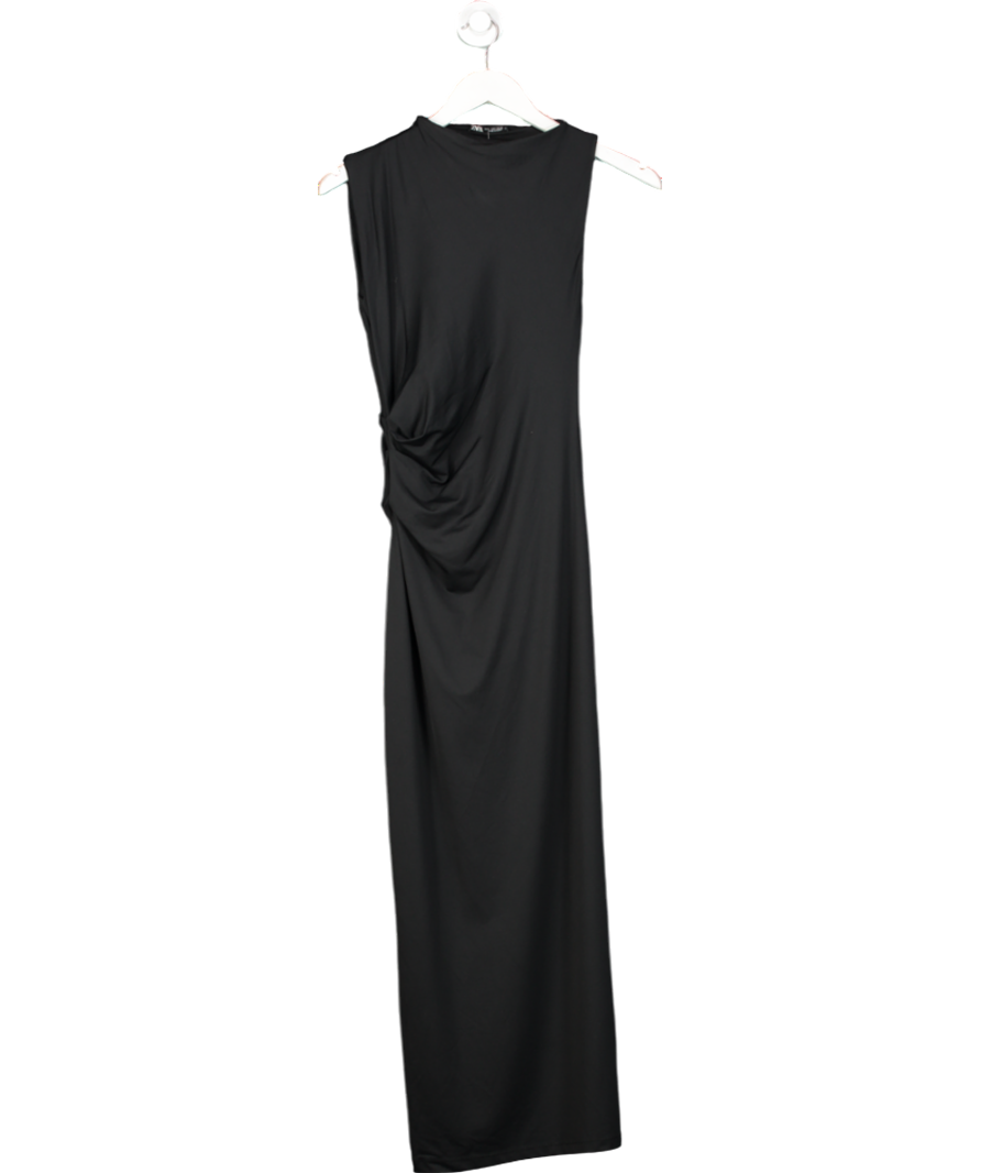 ZARA Black Ruched Midi Dress UK S