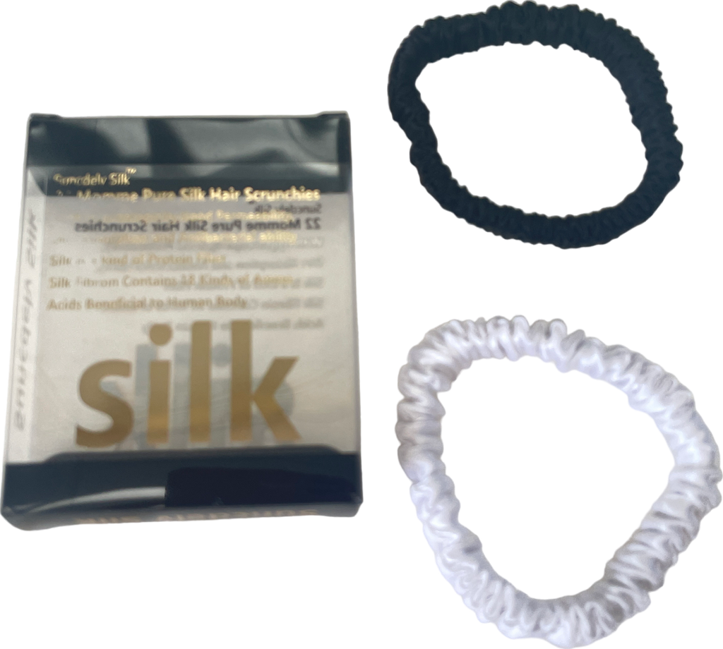 SILK. Set Of 2 Black/white Pure Silk Hair Scrunchies BNIB