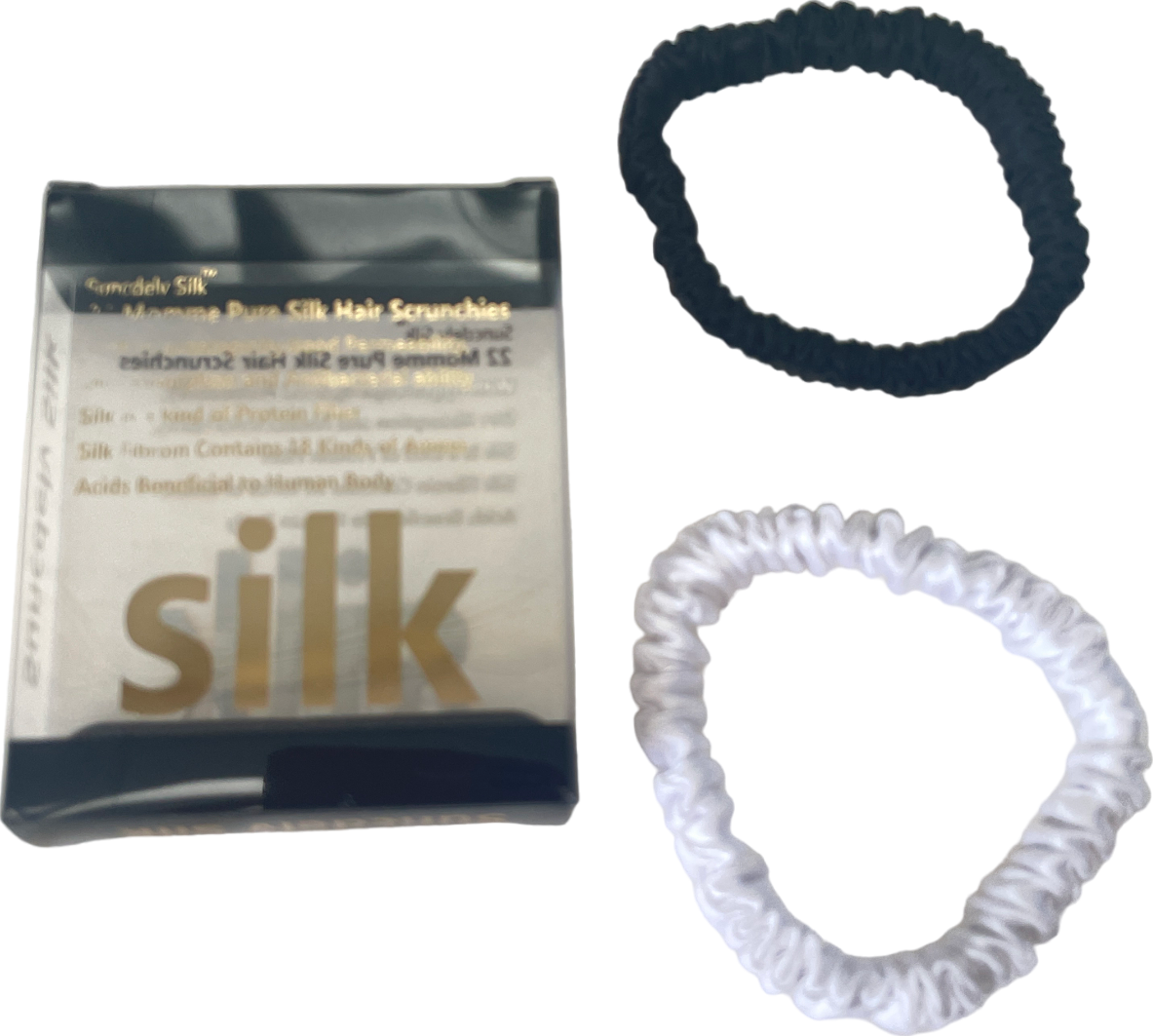 SILK. Set Of 2 Black/white Pure Silk Hair Scrunchies BNIB