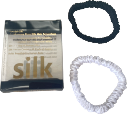 SILK. Set Of 2 Black/white Pure Silk Hair Scrunchies BNIB