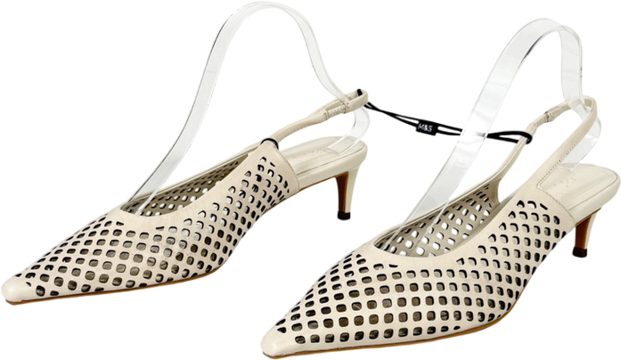 M&S Cream Leather Laser Cut Slingback Sandals UK 8 EU 41