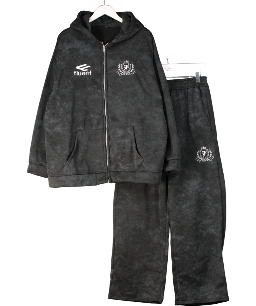 fluent Grey Crested Hoodie Black And Jogger Tracksuit UK L