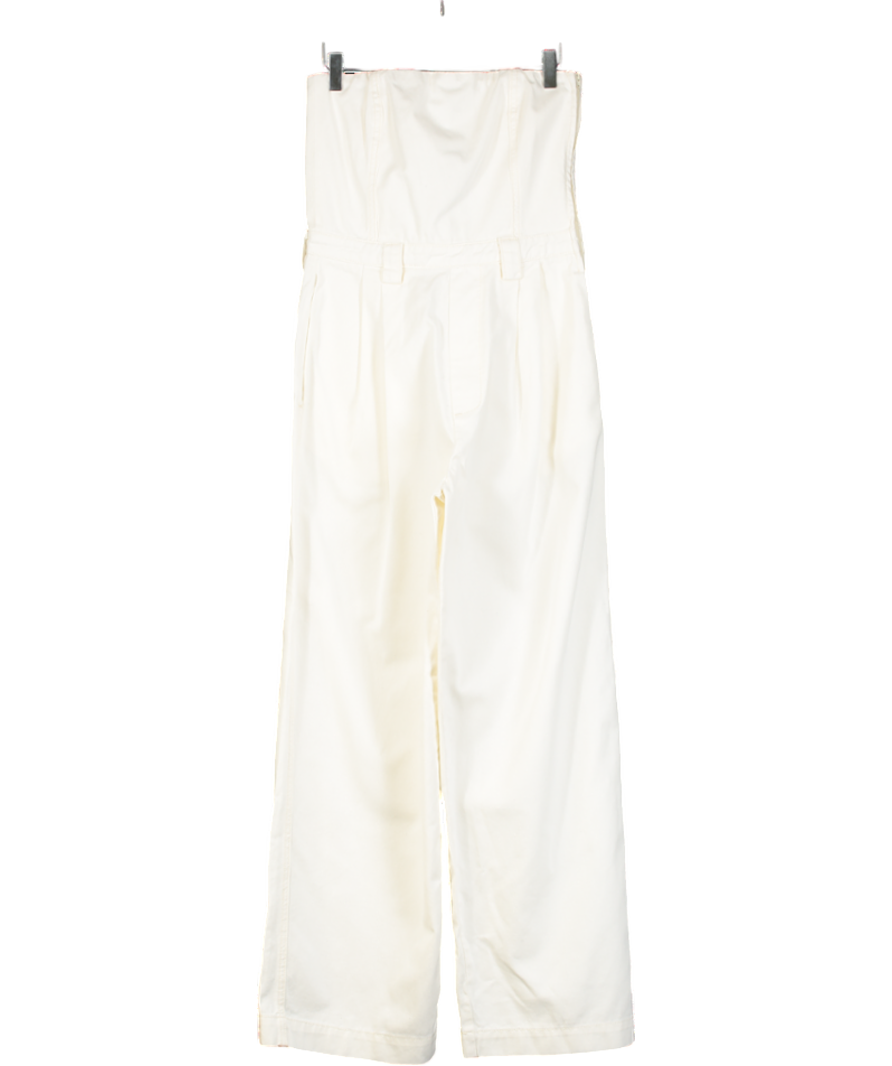 De Rococo Cream Cotton Strapless Jumpsuit UK S