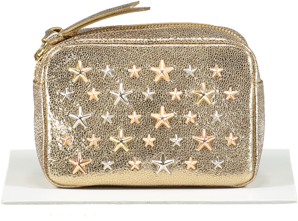 Jimmy Choo Metallic Leather Gold Star Embellished Pouch Clutch bag