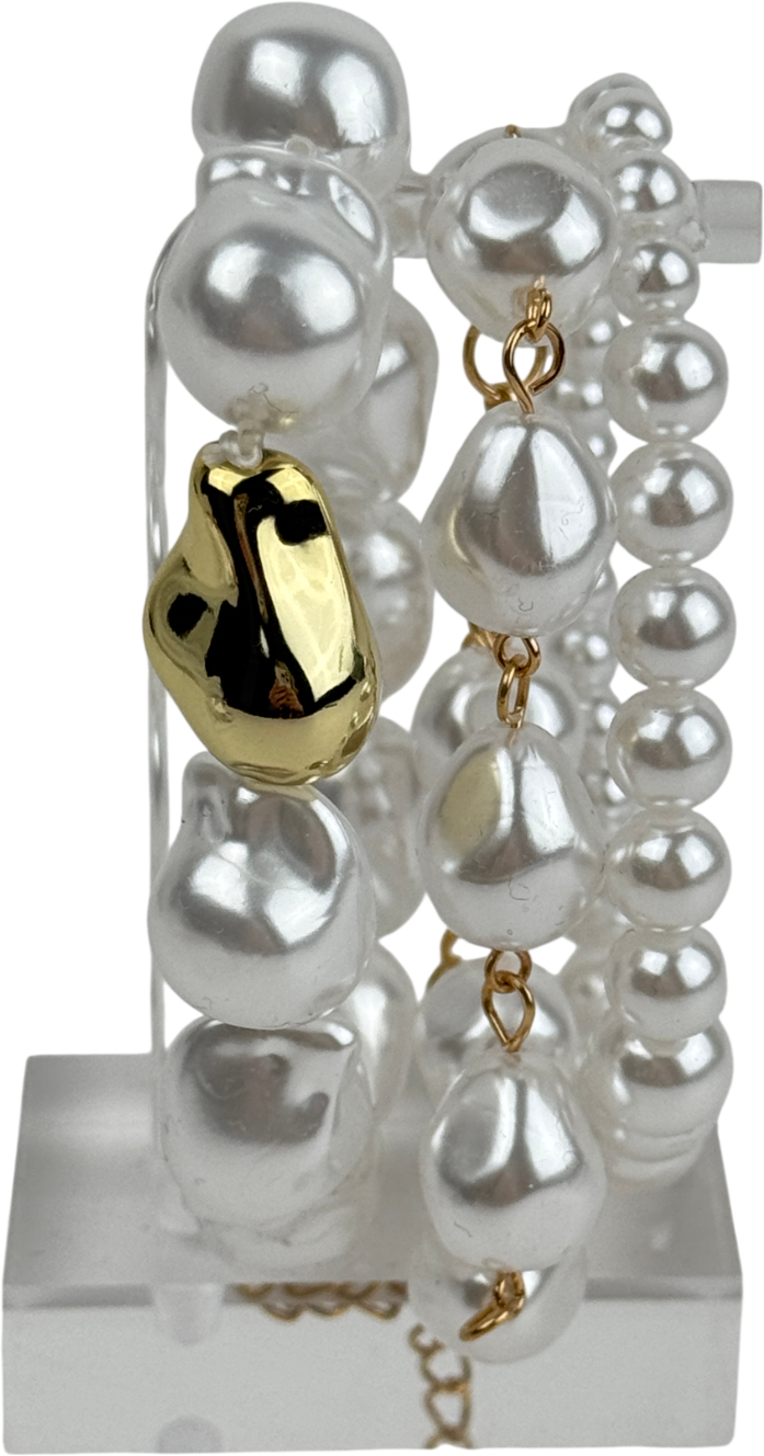 Cream Set Of 3 Baroque Faux Pearl Bracelet Stack