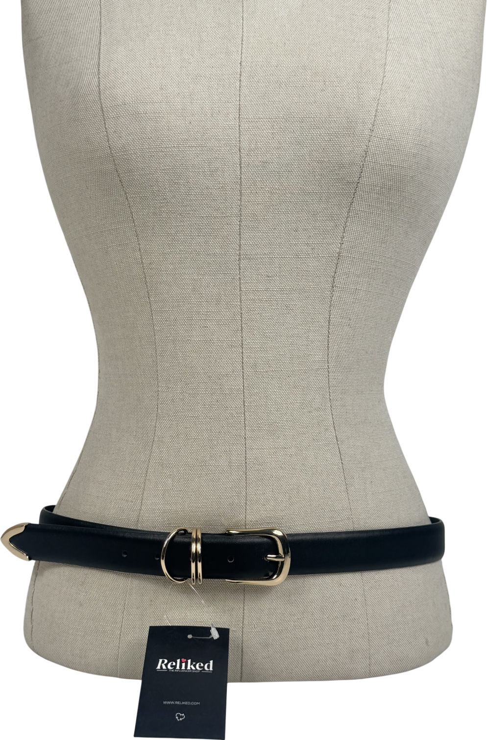 River Island Black Gold Buckle Belt UK XS