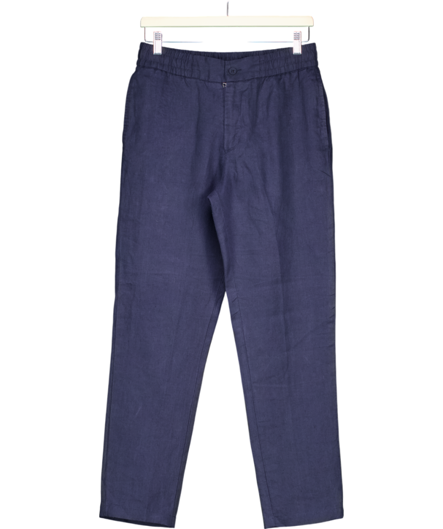 Orlebar Brown Navy Blue Tapered Linen Trousers W30