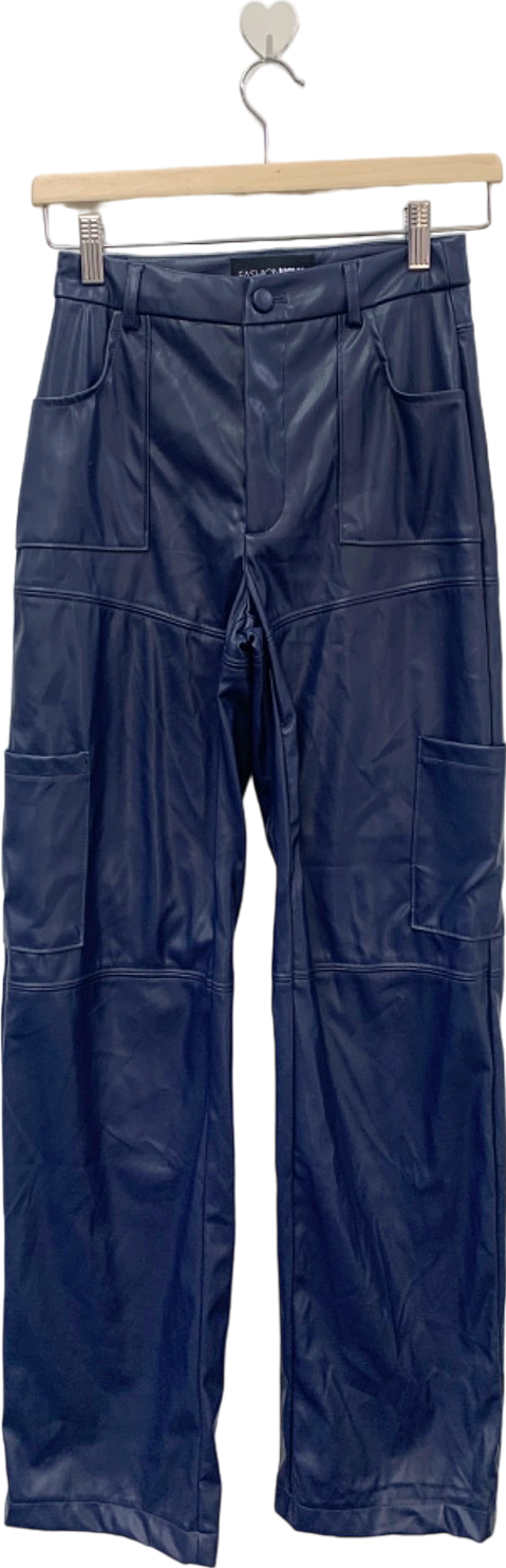 Fashion Nova Navy Faux Leather Cargo Pants XS