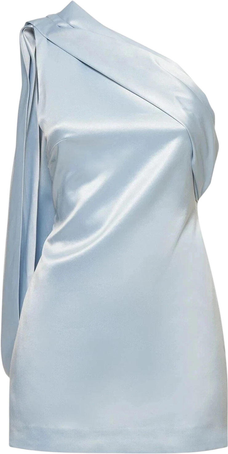 16ARLINGTON Blake Blue Stretch Satin One Shoulder Mini Dress UK 8