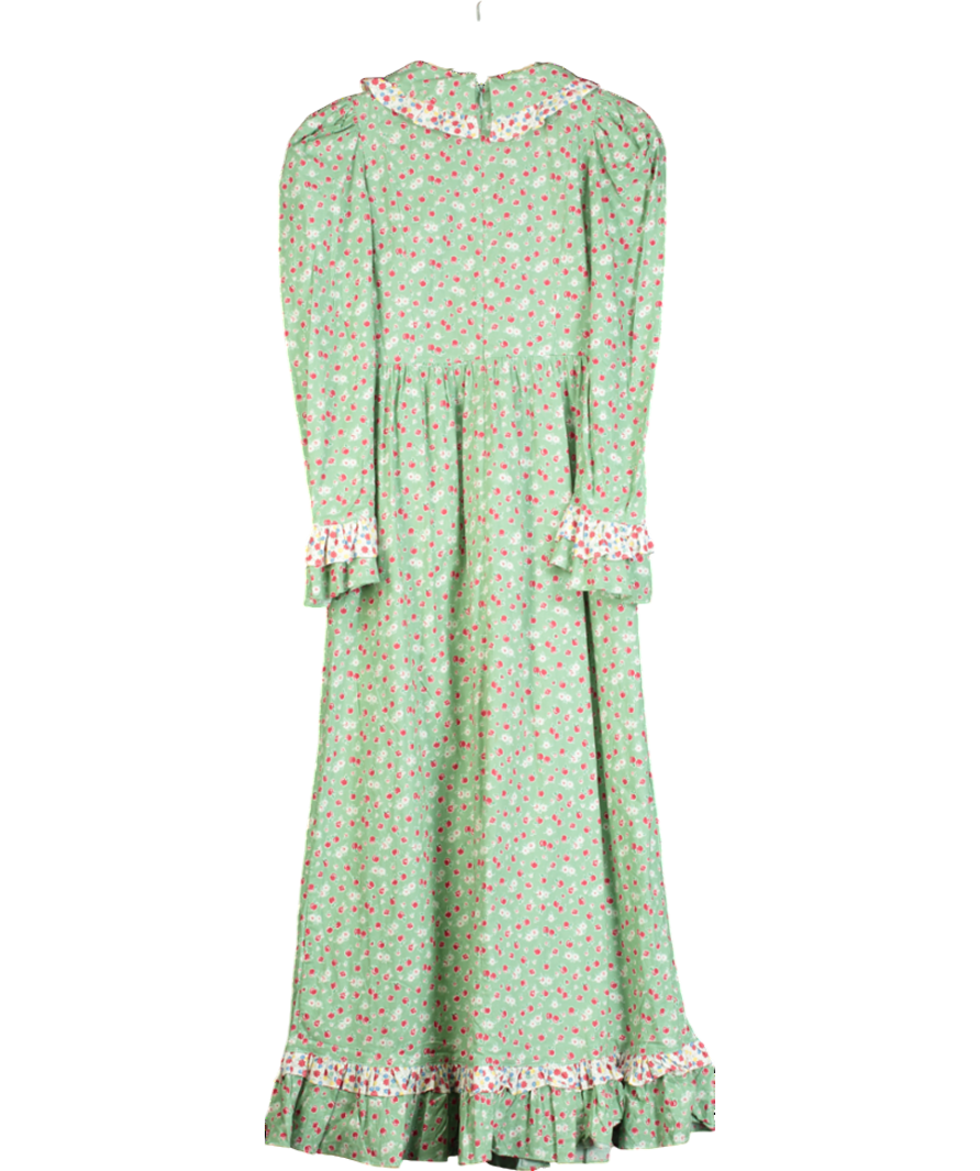 BATSHEVA Green Ruth Apple-blossom Print Cotton-poplin Dress UK XS