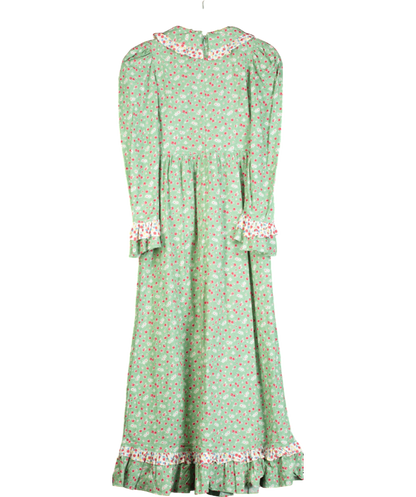 BATSHEVA Green Ruth Apple-blossom Print Cotton-poplin Dress UK XS