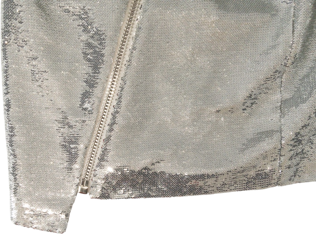 ZOE KARSSEN Metallic Silver Sequin Mini Skirt With Zip Detail UK S