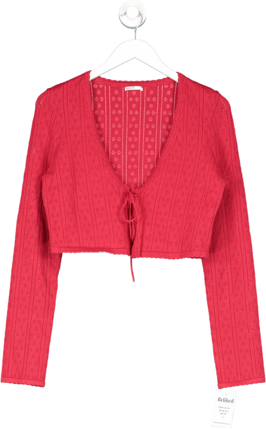 House of CB Perla Tie Front Pointelle Crop Cardigan In Red UK M