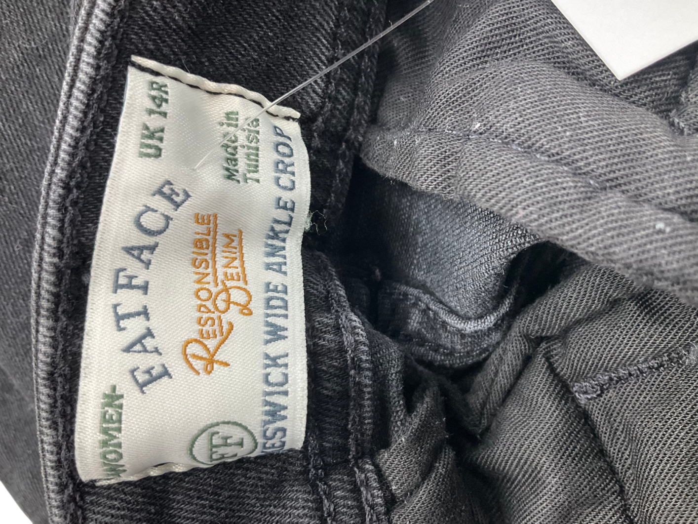 fat face Keswick Charcoal Grey Wide Leg Crop Jeans UK 14