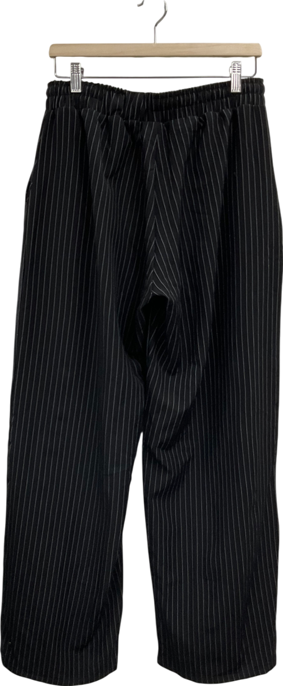 boohooMan Black Elasticated Waist Baggy Pinstripe Trousers UK M