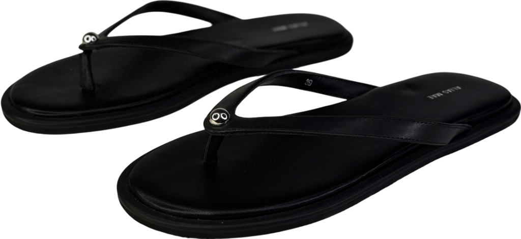 Alias Mae Black / Silver Leather Toe Thong Sandals UK 6 EU 39 👠