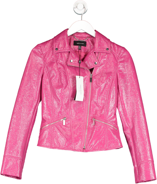Karen Millen Pink Patent Biker Jacket UK 6