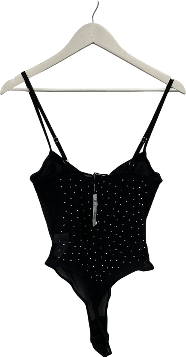 forever 21 Black Mesh Diamanté Detailed Bodysuit UK S