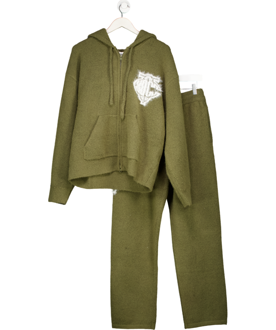 The Couture Club Green Fluffy Knit Zip Through Hoodie And Joggers UK S