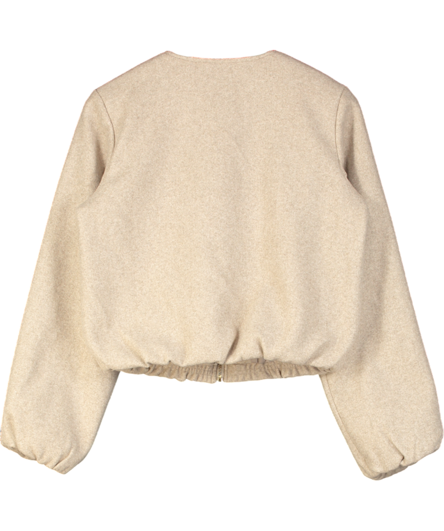 lipsy london Beige Neutral Wool Look Bubble Hem Bomber Jacket UK 10