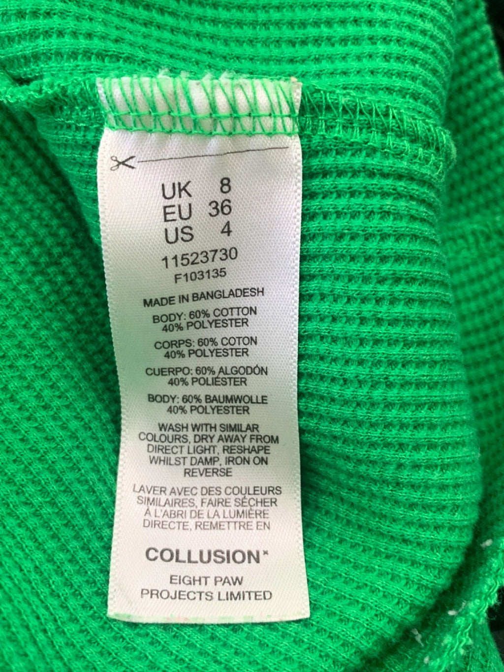 Collusion Green Ribbed Tank Top UK 8