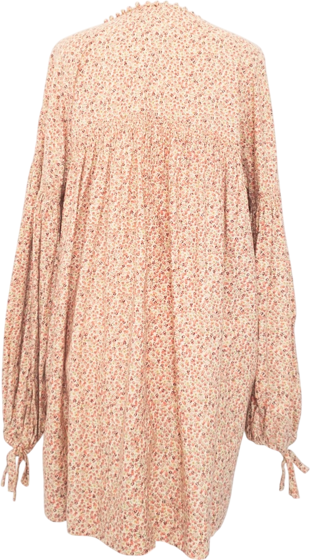 DÔEN Multicoloured Marguerite Floral Printed Balloon Sleeve Mini Dress With Pockets UK L