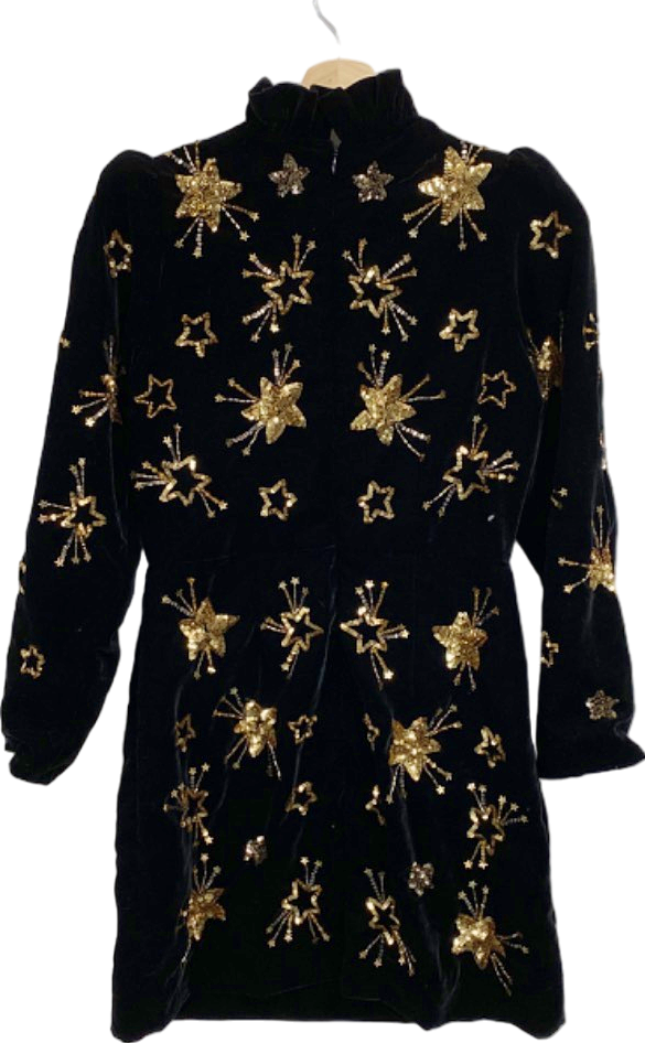 Queens of Archive Black and Gold Embellished Velvet Mini Dress S