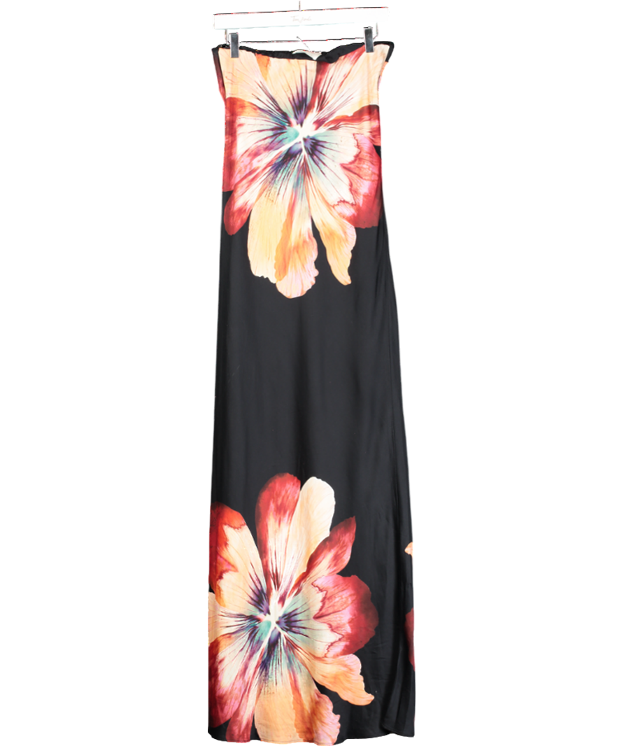 Anthropologie Black The Fleur Strapless Satin Maxi Slip Dress UK 12