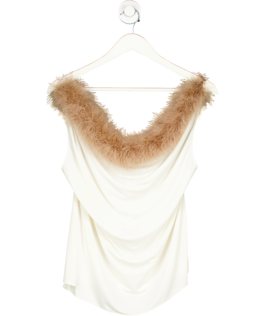 Coperni Cream Boa Feather Trimmed Jersey Top UK 10