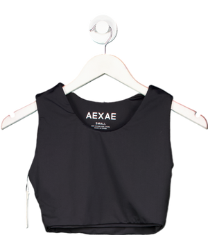 AEXAE Black Double Layer Cropped Vest Top UK S