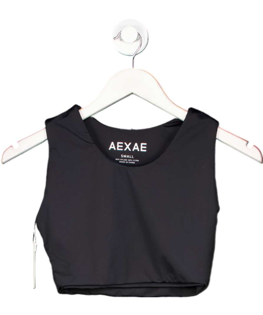 AEXAE Black Double Layer Cropped Vest Top UK S