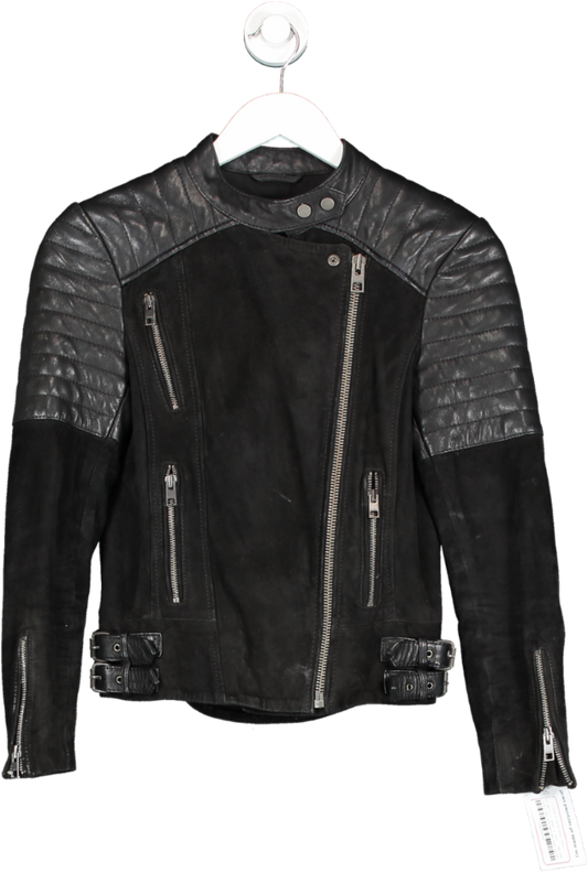 All Saints Black Suede & Leather Biker Jacket UK 4