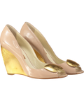 Rupert Sanderson Pink Patent Gold-detail Wedge Heels UK 7 EU 40 👠