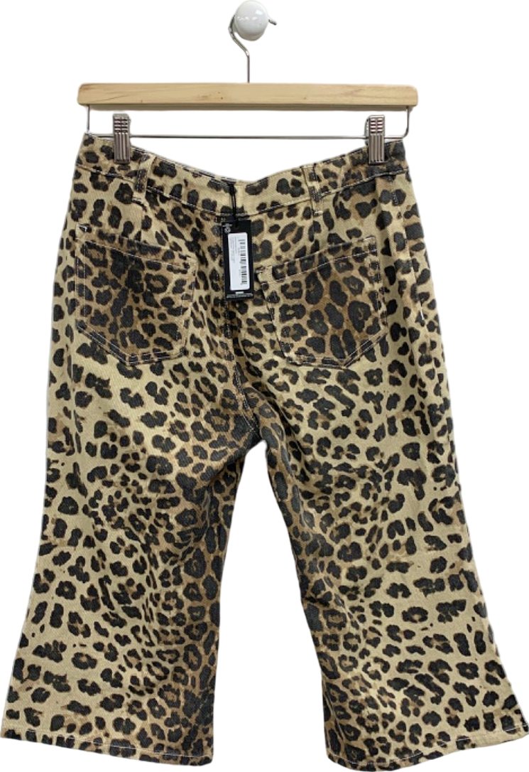 Pretty Little Thing Light Brown Leopard Print Denim Capris UK 8