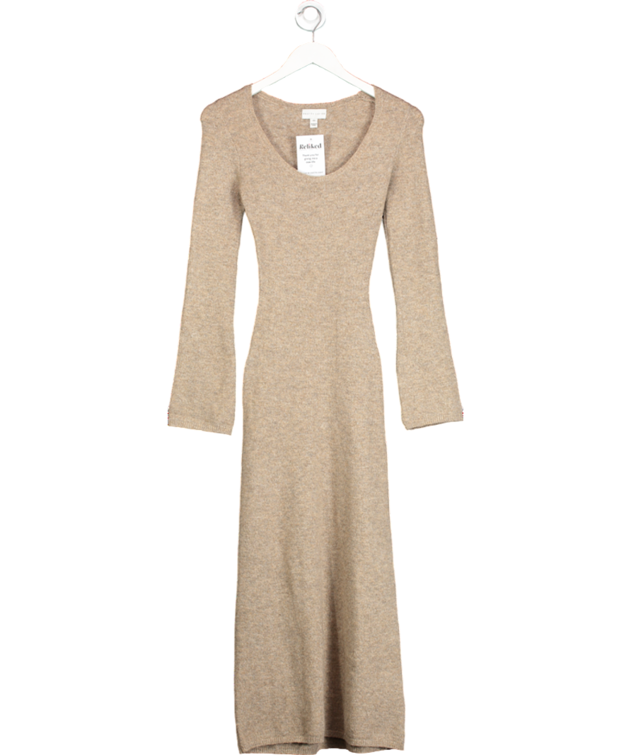 PRETTY LAVISH Pretty Lavish Beige Marl Knit Dress Clara Scoop Neck Midi Dress UK XS