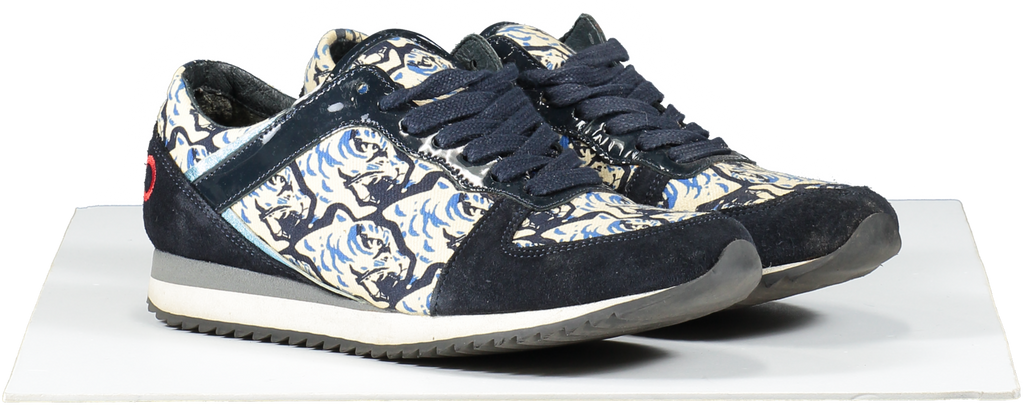 Kenzo Blue Crosta Navy Tiger Print Suede Trainers UK 4 EU 37 👠