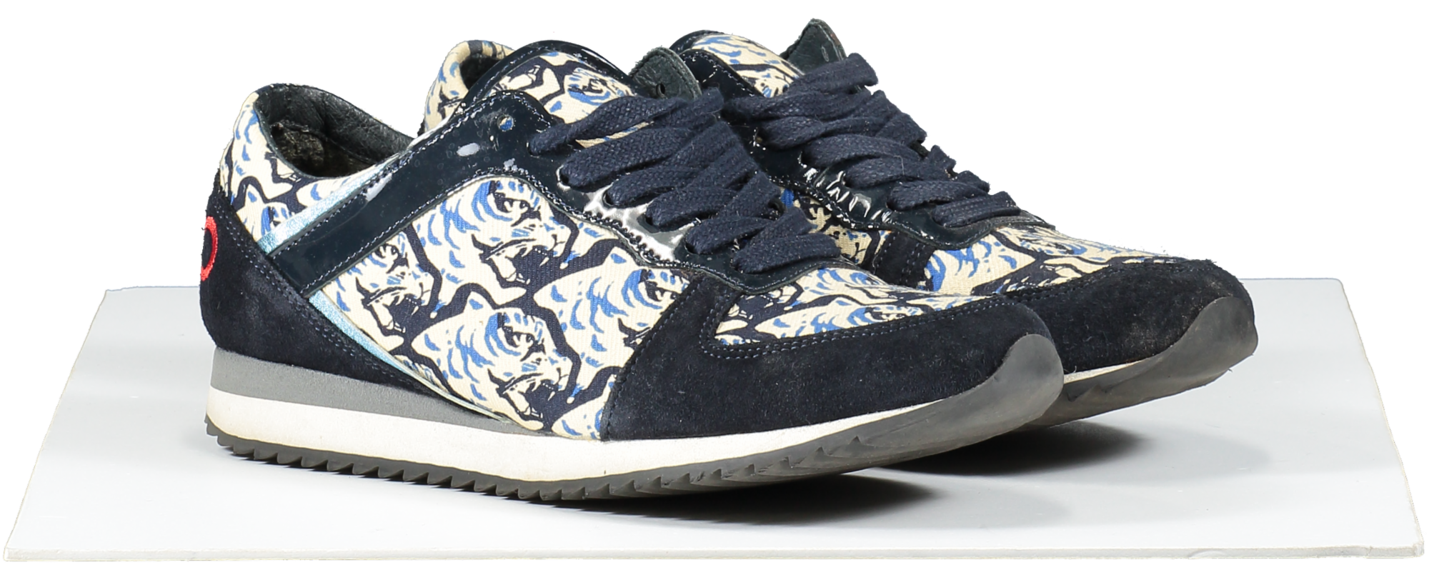 Kenzo Blue Crosta Navy Tiger Print Suede Trainers UK 4 EU 37 👠