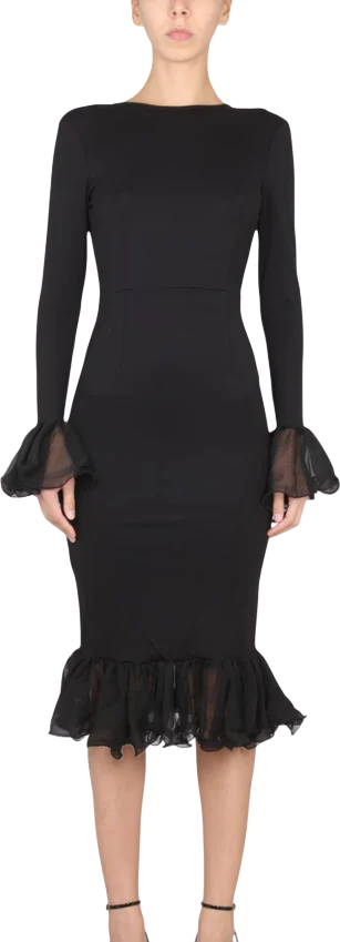 ROTATE BIRGER CHRISTENSEN Black Open-back Chiffon-trimmed Stretch-jersey Midi Dress UK 14