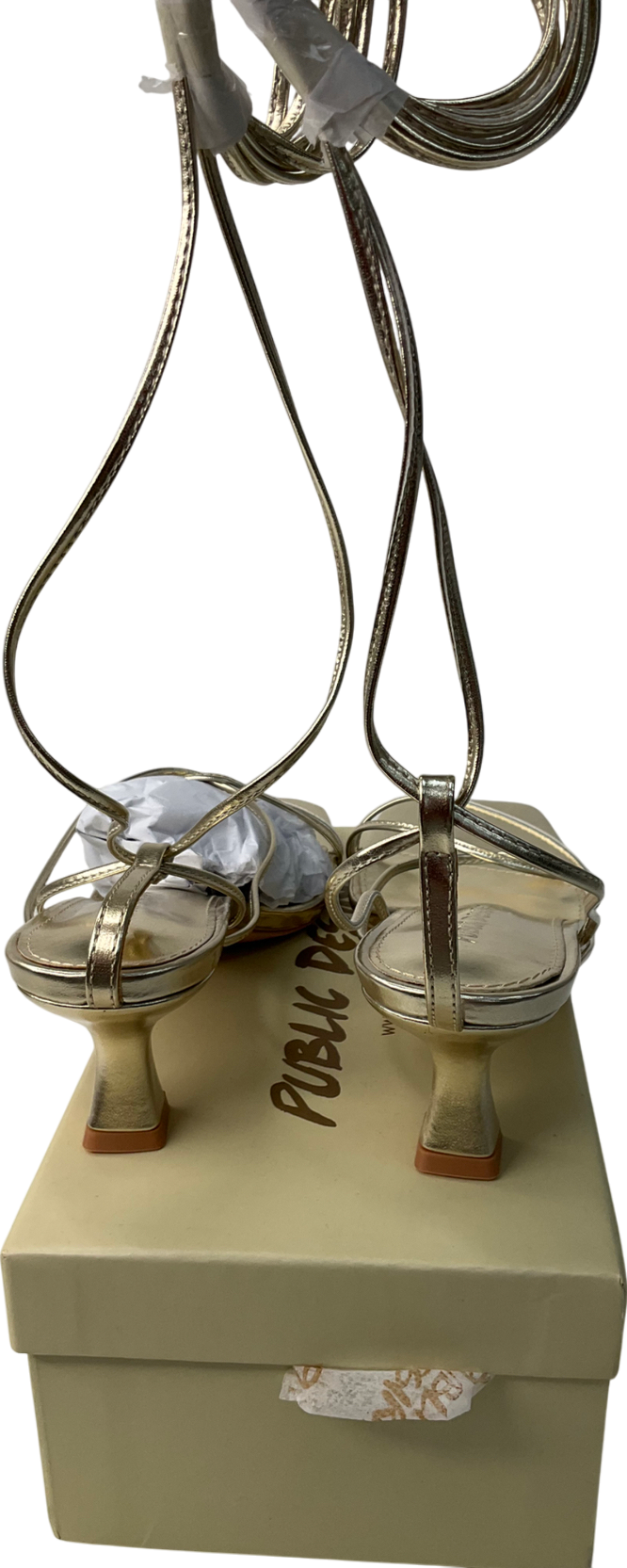 Public Desire Metallic Shibuya Gold Snake Pu Square Toe Lace Up Low Heels UK 6 EU 39 👠