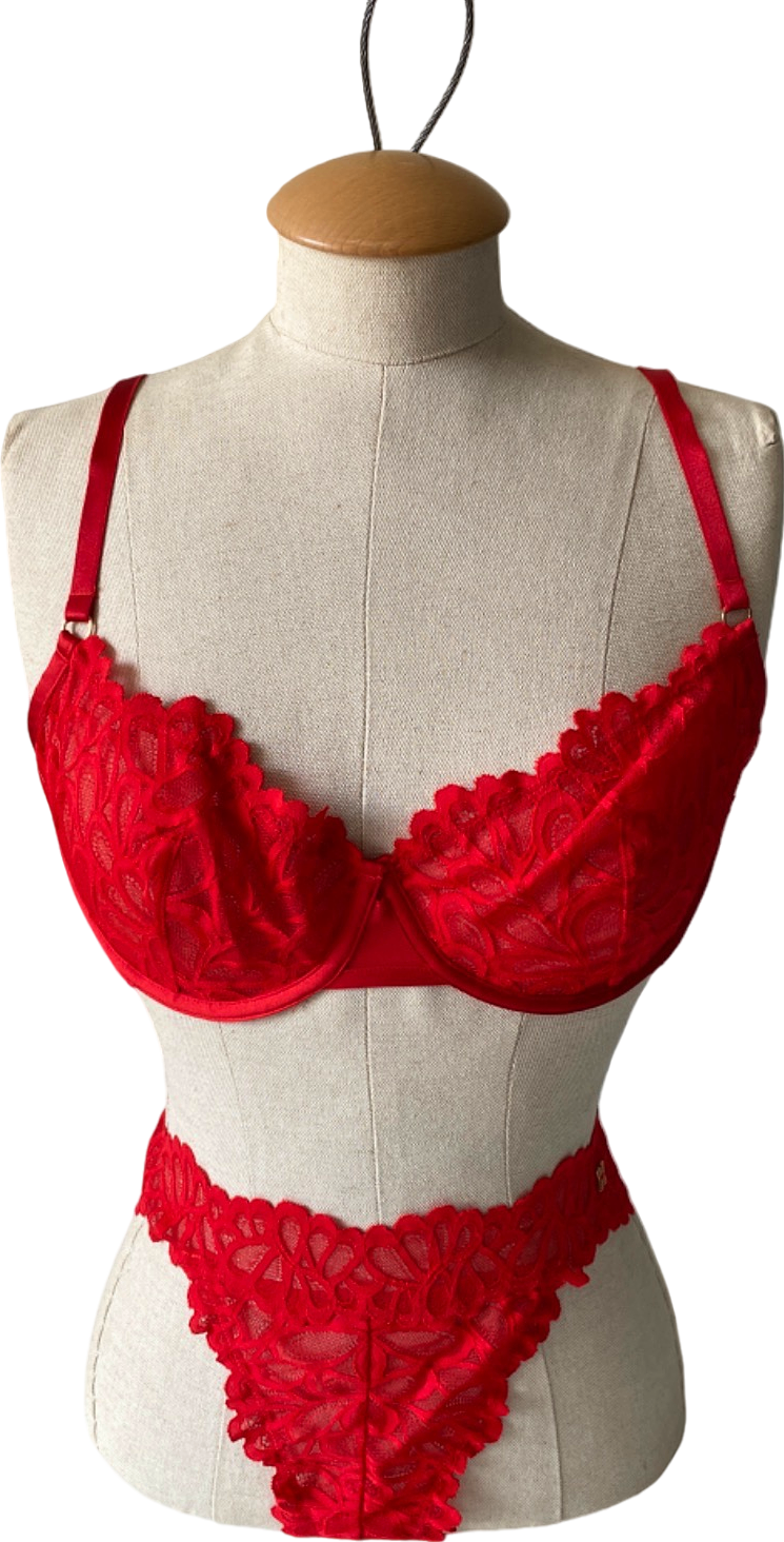 Honey Birdette Red Gabrielle Bra and Thong Set 32E / M