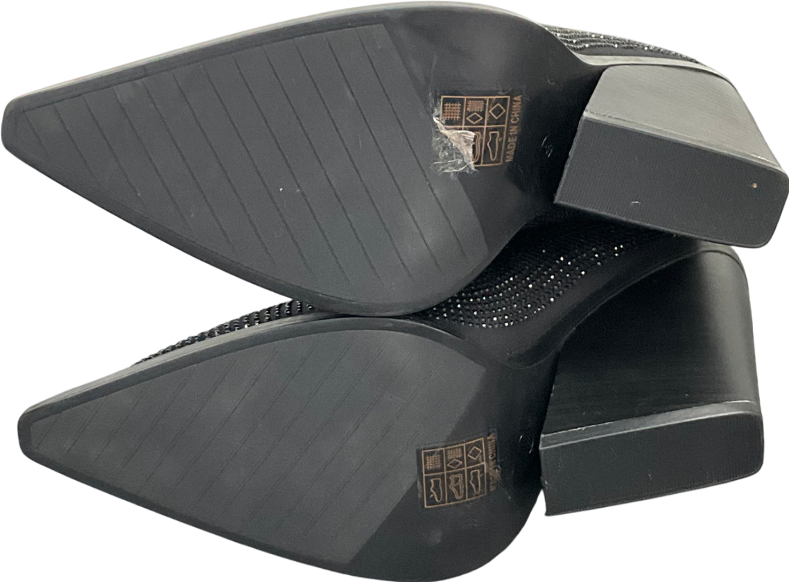 Public Desire Black Wild One Dimante Western Cowboy Boots UK 6 EU 39 👠