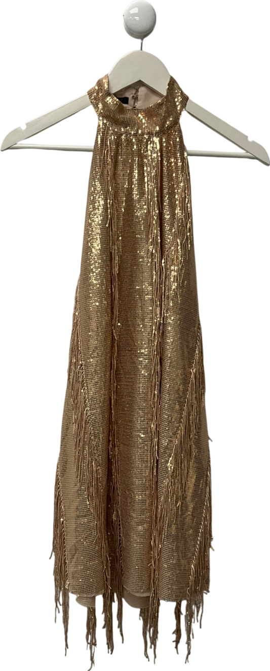 ZARA Metallic Gold Sequin Tassel Dress UK S