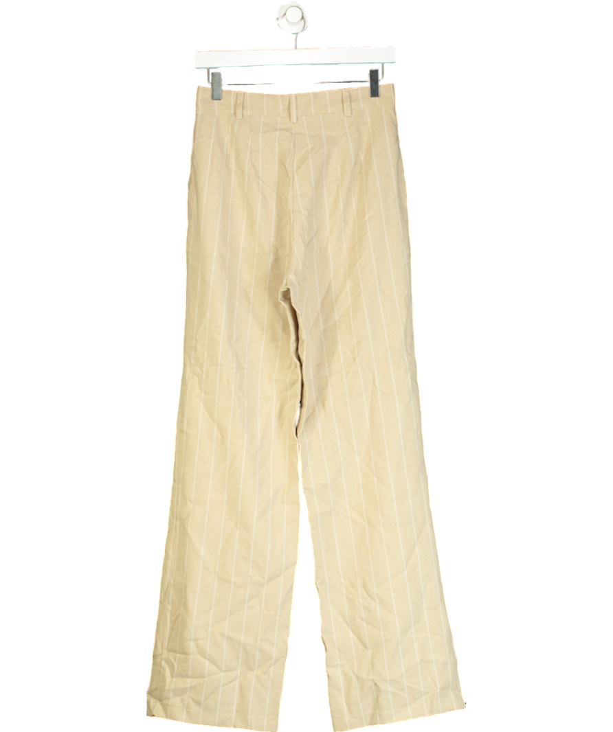 Urban Outfitters Beige Pinstripe Ama Wide Leg Trousers UK S