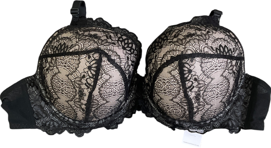 Yours Curve Black Lace Padded Plunge Bra UK 46C