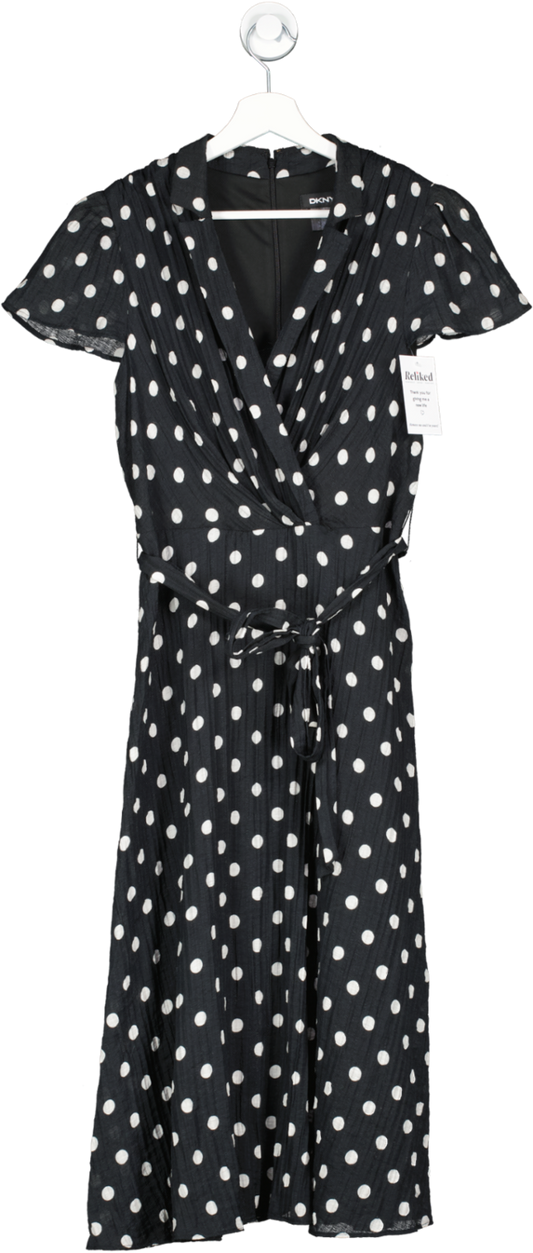 DKNY Black Polka Dot Wrap Dress UK 8