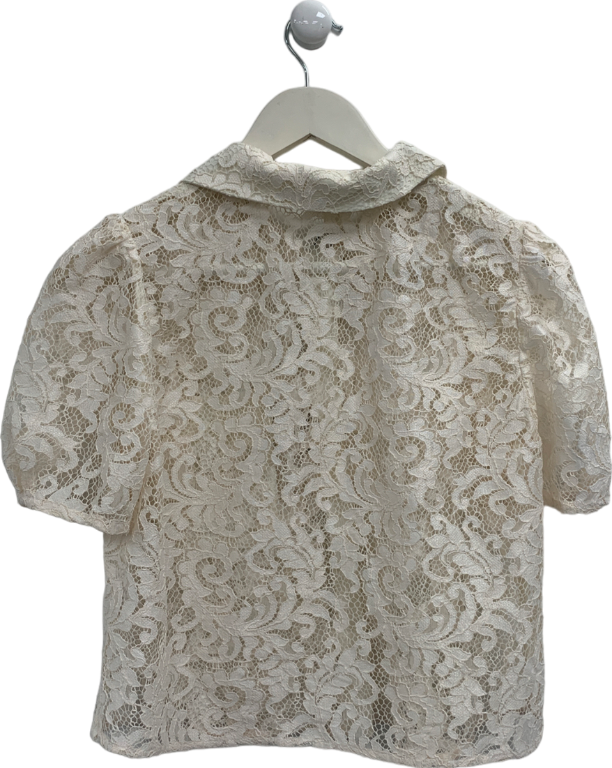 River Island White Lace Puff Sleeve Shirt UK 8